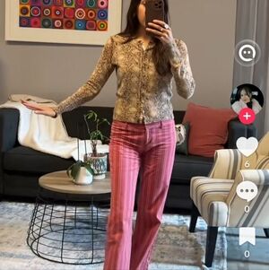 Vintage Express Sexy Y2k Women's Pink Striped Wide-Leg Flare Pants LR  Size 6